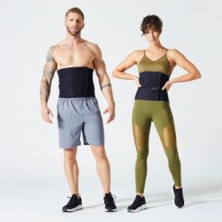 Second Life - Pas fitness typu sauna Domyos. Czarne szorty sportowe męskie DOMYOS, uniwersalny, z neoprenu, na fitness i siłownię. Za 22.49 zł.