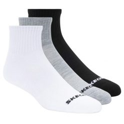 Skarpetki sportowe dla dorosłych 3PPK Qtr Crew Socks. Białe skarpetki damskie Skechers, bez wzorów, z gumy. Za 69.99 zł.