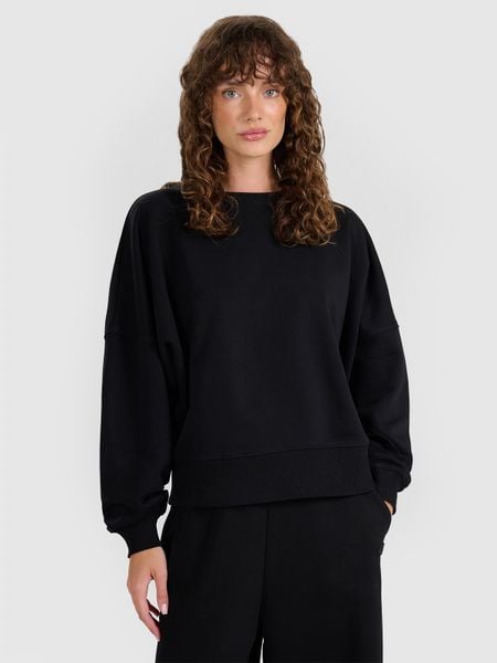 4F Bluza dresowa nierozpinana bez kaptura damska - czarna S. Czarne bluzy bez kaptura damskie 4f, l, z bawełny. Za 179.99 zł.