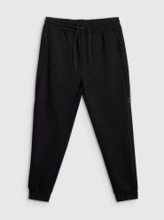 Spodnie treningowe joggery z technicznego materiału męskie czarne 4F Czarny L. Czarne spodnie materiałowe męskie 4f, bez wzorów, z dzianiny. Za 159.99 zł.