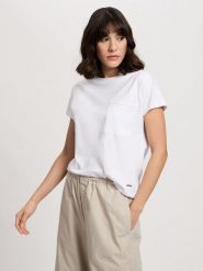 Cross Jeans Koszulka w kolorze białym rozmiar: XL. Białe bluzki damskie Cross Jeans, xl, bez wzorów, z bawełny, bez kołnierzyka, bez ramiączek. Za 52.67 zł.