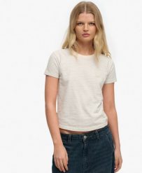 Superdry Dopasowana koszulka Essential Logo w paski – Glacier Grey Marl Stripe. Szare t-shirty damskie Superdry., bez wzorów, z bawełny, bez ramiączek. Za 129.40 zł.