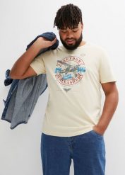 T-shirt z czystej bawełny organicznej. Niebieskie t-shirty męskie bonprix, l, bez wzorów, z bawełny, bez kołnierzyka. Za 62.99 zł.