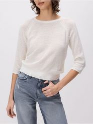 Gładki sweter - złamana biel. Swetry klasyczne damskie Reserved, l, z dzianiny, bez kołnierzyka. W wyprzedaży za 39.99 zł.