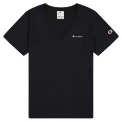 Damska Prążkowana Koszulka. Czarne t-shirty damskie CHAMPION, bez wzorów, prążkowane, bez kołnierzyka. Za 125.99 zł.