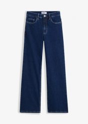Jeansy wide leg z wysokim stanem z bawełny organicznej. Niebieskie jeansy damskie bonprix, z podwyższonym stanem. Za 154.99 zł.
