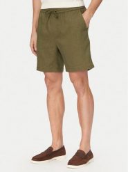 Tommy Hilfiger Szorty materiałowe Dover MW0MW44356 Zielony ciemny Regular Fit. Zielone szorty męskie Tommy Hilfiger, ze lnu, bez kołnierzyka. Za 409.99 zł.