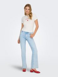 ONLY Koszulka w kolorze białym rozmiar: M. Białe bluzki damskie Only, m, bez wzorów, z bawełny, bez kołnierzyka, bez ramiączek. Za 47.94 zł.