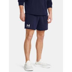 Spodenki Męskie Under Armour Dresowe Luźne Rival Terry 6in Short. Niebieskie szorty męskie Under Armour, bez wzorów, z dresówki. Za 101.32 zł.