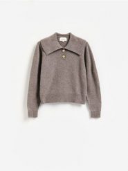Sweter z wełną i domieszką kaszmiru - beżowy. Brązowe swetry klasyczne damskie Reserved, l, z dzianiny, bez kołnierzyka. Za 299.99 zł.
