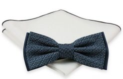 Stylowa mucha z poszetką - Chattier, Męska - Odcień Morski. Niebieskie krawaty i muchy męskie Chattier, bez wzorów, eleganckie. Za 59.00 zł.