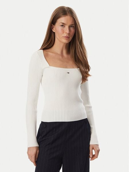 Tommy Jeans Bluzka DW0DW23544 Biały Slim Fit. Białe bluzki damskie Tommy Jeans, l, bez wzorów, z jeansu, bez kołnierzyka, bez ramiączek. Za 409.99 zł.