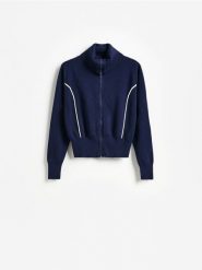 Bluza z wysoką stójką - granatowy. Niebieskie bluzy bez kaptura damskie Reserved, l, z dzianiny. Za 129.99 zł.