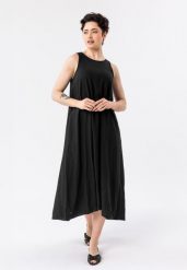 Sukienka oversize z lnem G-MAKAYLA. Sukienki damskie Volcano, l, z aplikacjami, z materiału, eleganckie, bez kołnierzyka, bez ramiączek, maxi, dopasowane. Za 179.99 zł.