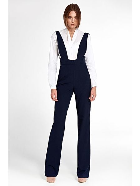 Nife Kombinezon w kolorze granatowym rozmiar: 44. Niebieskie kombinezony damskie Nife, bez wzorów, z tkaniny, bez kołnierzyka, bez ramiączek. Za 144.24 zł.