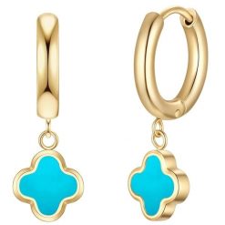 Glanzstücke München Kolczyki Creolen koniczyna ze stali nierdzewnej w zlocie z turkusem (synth.) 1 ct Damski. Niebieskie kolczyki damskie Glanzstücke München, z turkusem, pozłacane. Za 199.99 zł.