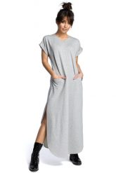 Długa komfortowa sukienka z rozcięciami. Brązowe sukienki damskie Sukienki.shop, na co dzień, na lato, l, bez wzorów, z bawełny, eleganckie, bez kołnierzyka, bez ramiączek, maxi. Za 179.00 zł.