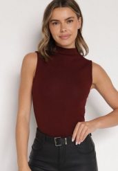 Bordowy Bawełniany Top o Dopasowanym Kroju z Półgolfem Unarisa. Czerwone topy damskie Born2be, m, bez wzorów, z bawełny, bez kołnierzyka. Za 59.99 zł.