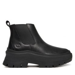 Sztyblety Timberland. Czarne botki damskie Timberland, bez obcasa, na płaskiej podeszwie, bez zapięcia. Za 579.99 zł.