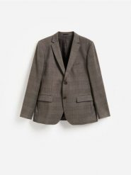 Marynarka slim fit w kratę - brązowy. Brązowe marynarki męskie Reserved, bez wzorów, z tkaniny. Za 359.99 zł.