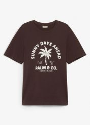 T-shirt z czystej bawełny. Brązowe t-shirty męskie bonprix, m, bez wzorów, z bawełny, bez kołnierzyka. Za 42.99 zł.