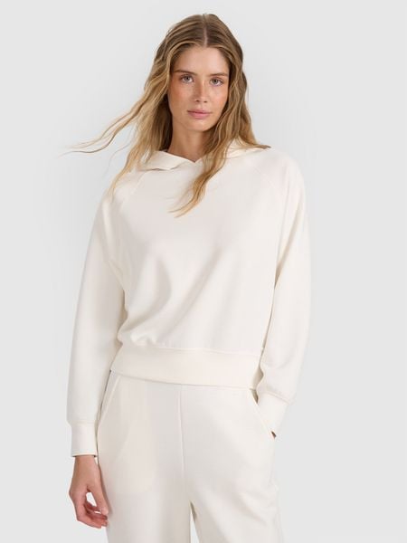 4F Bluza dresowa nierozpinana z modalem damska - biała XS. Białe bluzy z kapturem damskie 4f, l, z dresówki. W wyprzedaży za 79.99 zł.