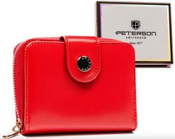 Portfel damski Peterson PTN 014-JI czerwony. Czerwone portfele damskie Peterson, bez wzorów, ze skóry. Za 89.00 zł.