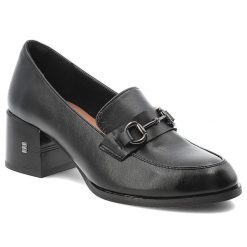 Półbuty damskie Vinceza, cholewka ze skóry naturalnej licowej wsuwany fason z ozdobnym paskiem i metalową klamrą, czarne, 18116. Czarne półbuty damskie VINCEZA, bez wzorów, ze skóry, bez obcasa, na obcasie. Za 179.00 zł.