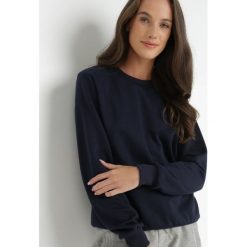 Granatowa Bluza Sotear. Niebieskie bluzy bez kaptura damskie Born2be, l, z dzianiny. Za 34.99 zł.