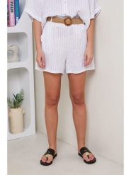 Rodier Lin Lniane szorty w kolorze białym rozmiar: 38/40. Białe szorty damskie Rodier Lin, bez wzorów, ze lnu. Za 130.99 zł.