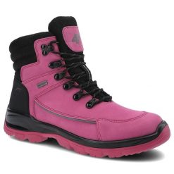 Różowe Trekkingi Damskie 4F Skórzane Buty W Góry. Czerwone trapery damskie 4f, z nubiku, bez obcasa, na płaskiej podeszwie. Za 369.00 zł.