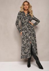 Czarna Koszulowa Sukienka Maxi we Wzór Paisley Asuve. Czarne sukienki damskie Renee, m, bez wzorów, z materiału, bez kołnierzyka, bez ramiączek, maxi, koszulowe. W wyprzedaży za 139.99 zł.