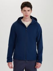 4F Kurtka softshell wiatroodporna membrana 5000 męska - granatowa S. Niebieskie kurtki męskie 4f, m, bez wzorów, z dzianiny, z kapturem. W wyprzedaży za 199.99 zł.