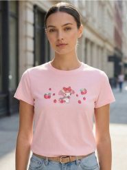 Bawełniana koszulka z nadrukiem My melody - różowy. Czerwone t-shirty damskie Sinsay, l, bez wzorów, z bawełny, bez kołnierzyka. Za 29.99 zł.