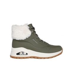 Buty sportowe zimowe damskie Skechers Uno Rugged. Zielone buty sportowe na co dzień damskie Skechers, bez wzorów, z materiału. Za 369.00 zł.