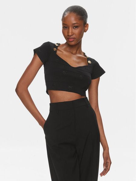 Pinko Bluzka Hoodia 102882 A1LK Czarny Slim Fit. Czarne bluzki damskie Pinko, l, bez wzorów, z syntetyku, bez kołnierzyka, bez ramiączek. Za 609.00 zł.