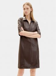 Tom Tailor Sukienka skórzana 1039176 Brązowy Regular Fit. Brązowe sukienki damskie Tom Tailor, bez wzorów, z syntetyku, bez kołnierzyka, bez ramiączek. Za 229.99 zł.