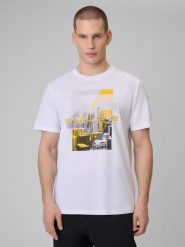4F T-shirt regular z nadrukiem męski - biały XL. Białe t-shirty męskie 4f, m, bez wzorów, z dzianiny, bez kołnierzyka. Za 69.99 zł.
