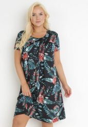 Czarna Trapezowa Sukienka Midi z Krótkimi Rękawami w Kwiaty Alyana. Czarne sukienki damskie Born2be, xl, bez wzorów, bez kołnierzyka, bez ramiączek, midi, trapezowe. W wyprzedaży za 35.99 zł.