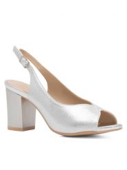 Clara Barson Sandały ACANNA KL-230801-02 Srebrny. Szare sandały damskie Clara Barson, bez wzorów, ze skóry, bez obcasa, na słupku. Za 79.99 zł.