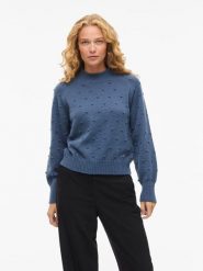 Vila Sweter "Vitulio" w kolorze niebieskim rozmiar: S. Niebieskie golfy damskie Vila, s, bez kołnierzyka. Za 91.56 zł.