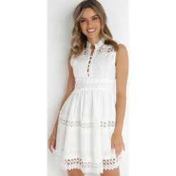 Biała Sukienka Ashiriel. Białe sukienki damskie Born2be, m, z aplikacjami, boho, bez kołnierzyka, bez ramiączek, mini, dopasowane. W wyprzedaży za 167.99 zł.