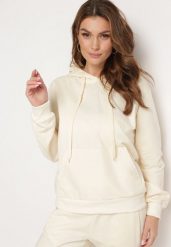 Jasnobeżowa Bluza Zakładana przez Głowę z Kapturem i Kieszenią Typu Kangur Roveria. Brązowe bluzy z kapturem damskie Born2be, l, z dzianiny. Za 29.99 zł.
