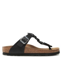 Japonki Birkenstock. Czarne klapki damskie Birkenstock, bez wzorów, bez obcasa. Za 539.99 zł.