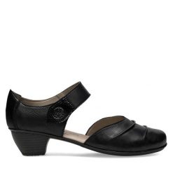 Półbuty Rieker. Czarne półbuty damskie Rieker, bez wzorów, bez obcasa, na obcasie. Za 299.99 zł.