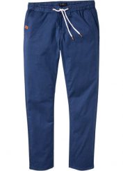 Spodnie z gumką w talii, ze stretchem, Slim Fit Straight. Niebieskie spodnie materiałowe męskie bonprix, bez wzorów, ze skóry. Za 149.99 zł.