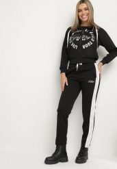 Czarny Komplet Dresowy Rozpinana Bluza z Kapturem Spodnie z Napisami Semirwen. Czarne bluzy z kapturem damskie Born2be, l, z dresówki. Za 139.99 zł.