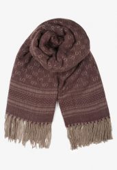 Ciemnofioletowy Szalik z Frędzlami Zalina. Fioletowe szaliki i kominy damskie Born2be, bez wzorów, z bawełny. Za 49.99 zł.