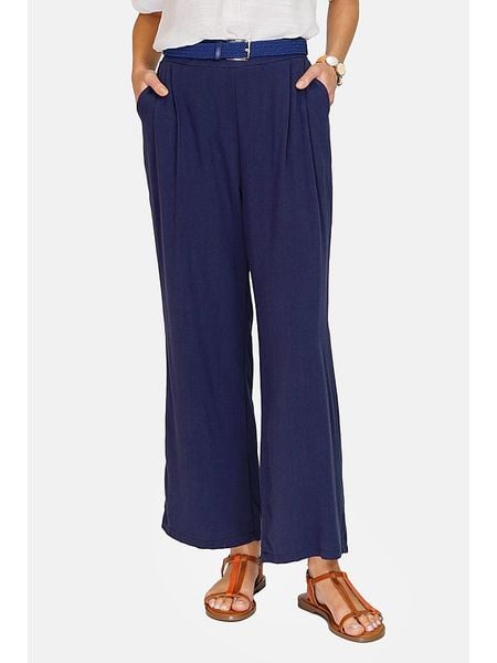 Le Jardin du Lin Spodnie w kolorze granatowym rozmiar: 36. Niebieskie spodnie materiałowe damskie Le jardin du lin, bez wzorów, z materiału, klasyczne, z podwyższonym stanem. Za 83.22 zł.