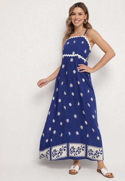 Granatowa Wiskozowa Sukienka z Geometrycznym Wzorem Lenirisa. Niebieskie sukienki damskie Born2be, na co dzień, l, z aplikacjami, z jeansu, eleganckie, bez kołnierzyka, bez ramiączek, midi. Za 79.99 zł.
